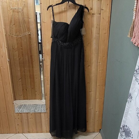 Black and Silver One Shoulder Maxi Dress by Bill Levkoff - Size 12 - Picture 1 of 4